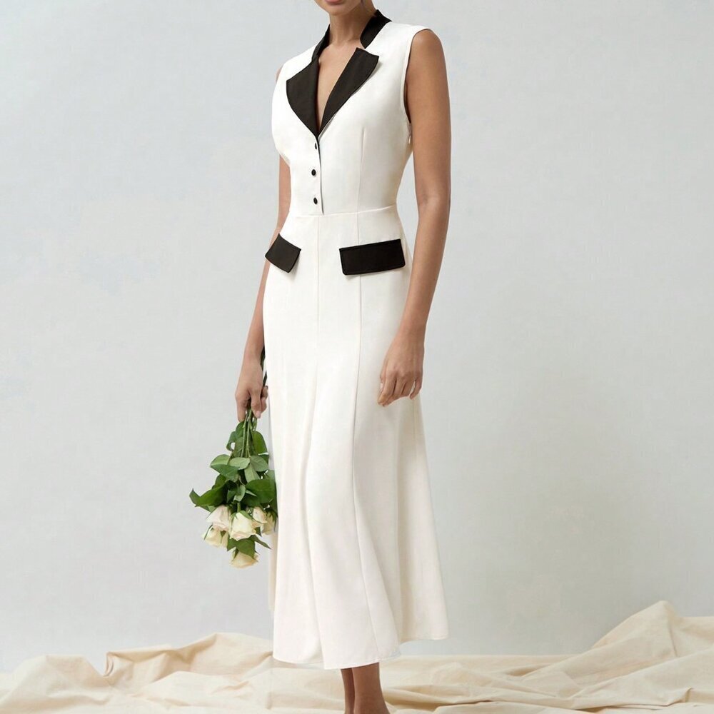 Black and White Elegant Women's Formal Dress With Contrast Color